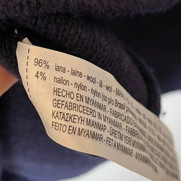 Zara  96% Merino Wool High Buttoned Collar Knit Sweater Navy Blue Size Medium - Picture 11 of 11